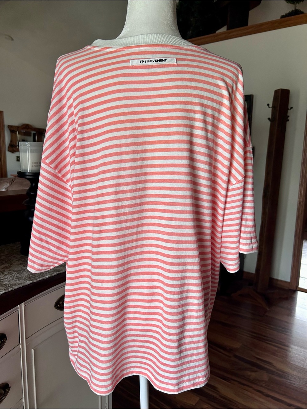 FP Movement by Free People Coral and White Striped Short Sleeve Tee - Picture 3 of 4